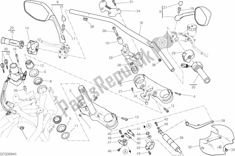 All parts for the Handlebar of the Ducati Multistrada 1200 Enduro Thailand 2018